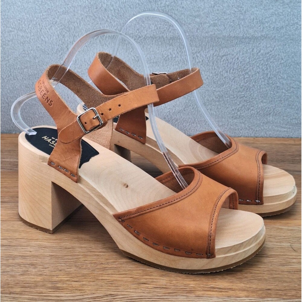 Swedish Hasbeens Inger Women's 9 EU 39 Clog Sandals Brown Leather Ankle Strap